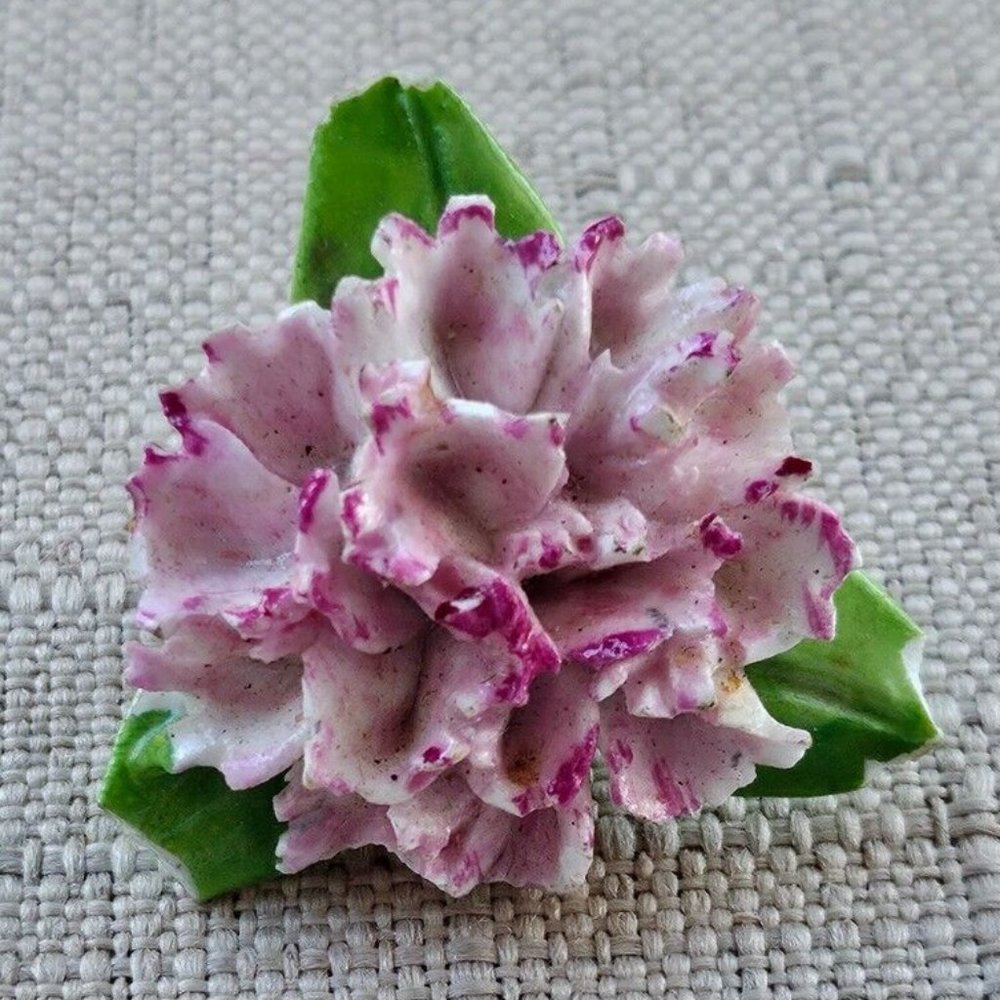 Adderley Floral Pin Vintage Pink Flower Green Leaf Brooch Made in England